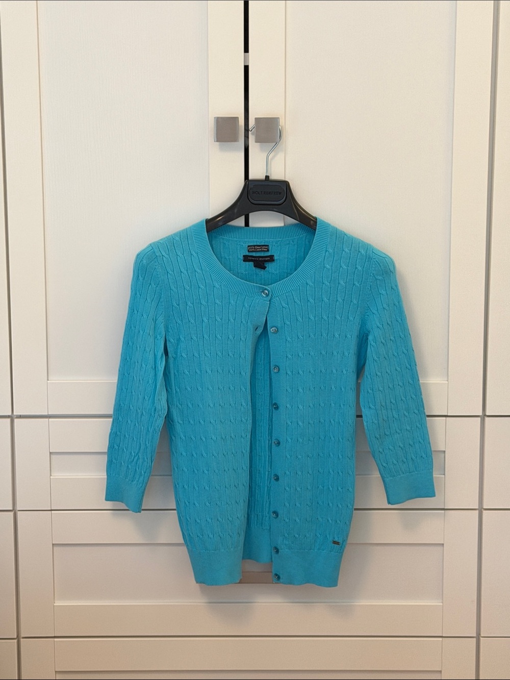 Tommy Bright Turquoise Cable-Knit Button-Front Cardigan